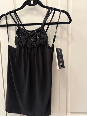 Frank Lyman Design Black Rose-Detail Spaghetti Strap Top Size 6
